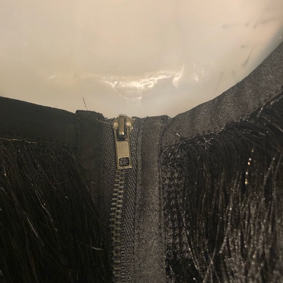 Avec Les Filles Metallic Fringe Black Cocktail Party Club Short Mini Dress - Picture 10 of 15